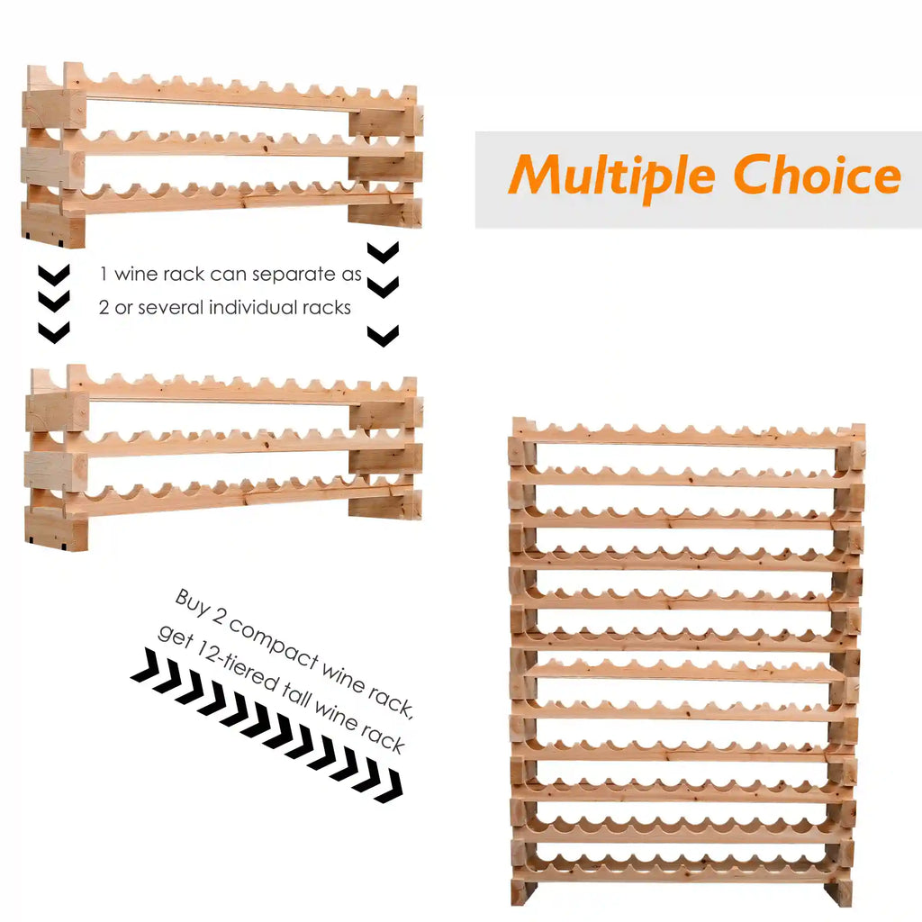 72-Bottle 6-Tier Stackable Wooden Wine Rack with Modular Storage Shelves
