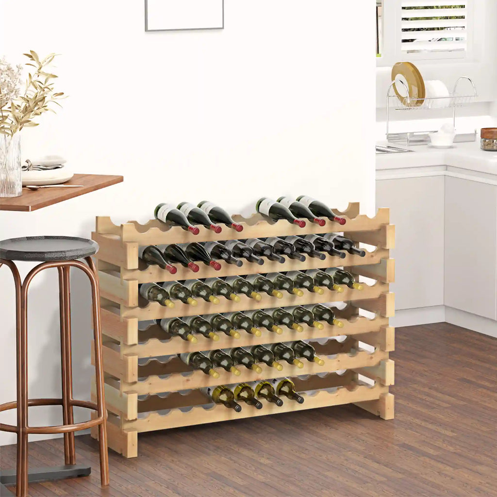72-Bottle 6-Tier Stackable Wooden Wine Rack with Modular Storage Shelves