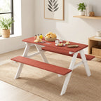 35" Kids Wooden Picnic Table with Attached Benches for Indoor and Outdoor Use