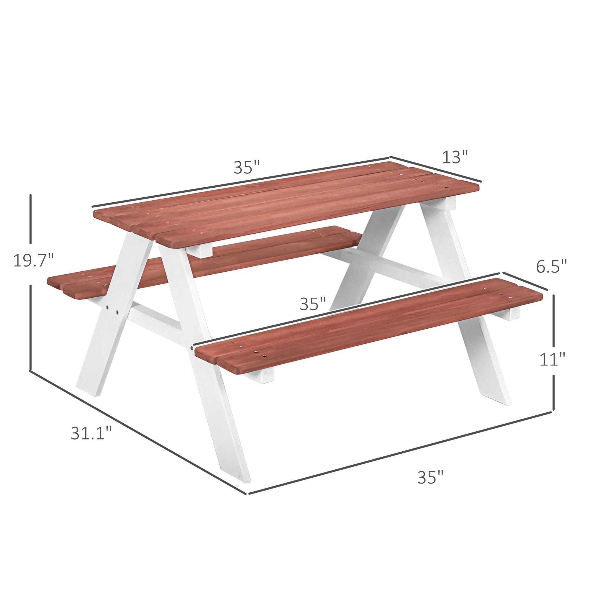 35" Kids Wooden Picnic Table with Attached Benches for Indoor and Outdoor Use