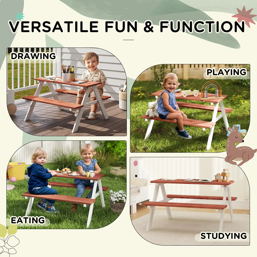 35" Kids Wooden Picnic Table with Attached Benches for Indoor and Outdoor Use