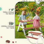35" Kids Wooden Picnic Table with Attached Benches for Indoor and Outdoor Use