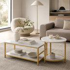 2-Piece Faux Marble Coffee Table Set with 2-Tier Storage Shelves