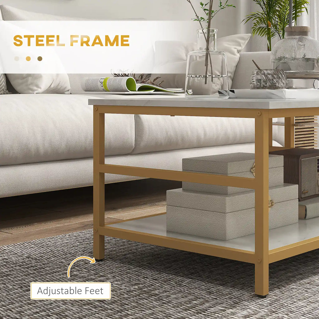 2-Piece Faux Marble Coffee Table Set with 2-Tier Storage Shelves