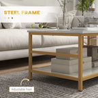 2-Piece Faux Marble Coffee Table Set with 2-Tier Storage Shelves