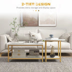 2-Piece Faux Marble Coffee Table Set with 2-Tier Storage Shelves