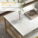 2-Piece Faux Marble Coffee Table Set with 2-Tier Storage Shelves