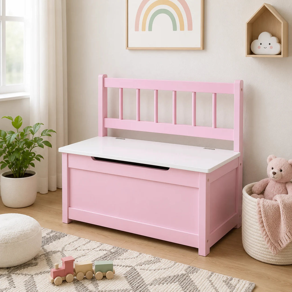 23.5" Kids Toy Storage Bench with Safety-Hinged Lid and Backrest
