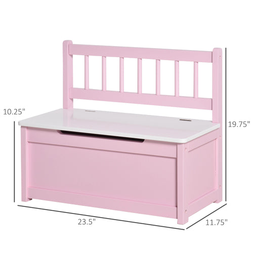 23.5" Kids Toy Storage Bench with Safety-Hinged Lid and Backrest