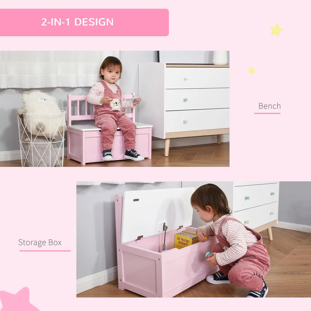 23.5" Kids Toy Storage Bench with Safety-Hinged Lid and Backrest