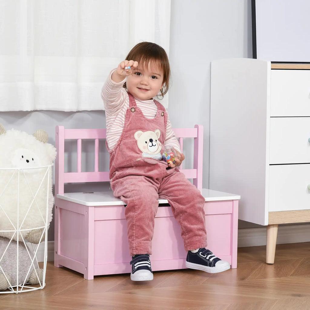 23.5" Kids Toy Storage Bench with Safety-Hinged Lid and Backrest