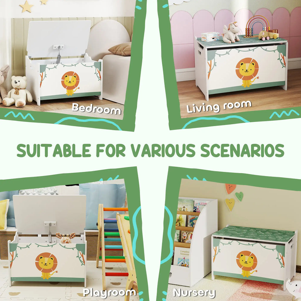 23.6" Kids Toy Storage Box with Safety-Hinged Lid and Groove Handles