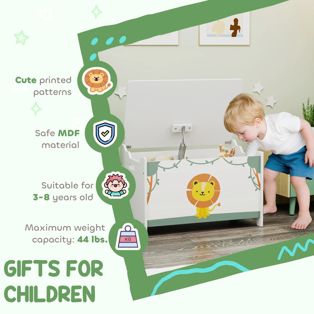 23.6" Kids Toy Storage Box with Safety-Hinged Lid and Groove Handles