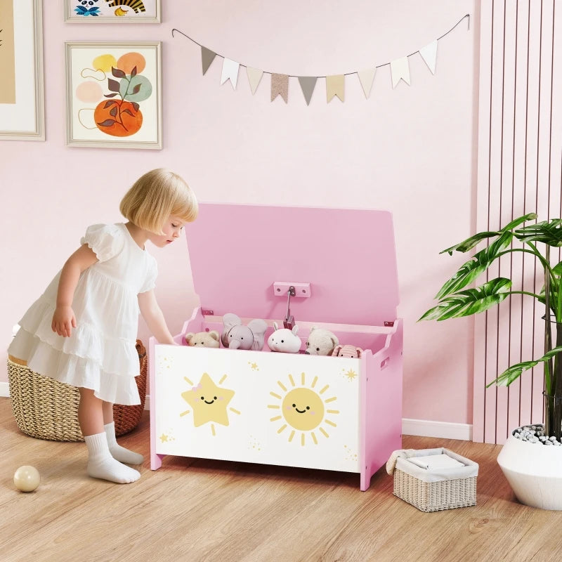 23.6" Kids Toy Storage Box with Safety-Hinged Lid and Groove Handles