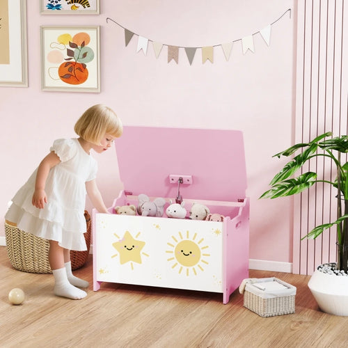 23.6" Kids Toy Storage Box with Safety-Hinged Lid and Groove Handles