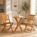 3-Piece Folding Acacia Wood Bistro Set with 21.75" Round Table and 2 Slatted Chairs