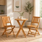 3-Piece Folding Acacia Wood Bistro Set with 21.75" Round Table and 2 Slatted Chairs