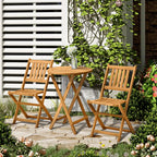 3-Piece Folding Acacia Wood Bistro Set with 21.75" Round Table and 2 Slatted Chairs