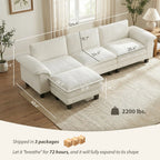 124.4" Extra-Wide Corduroy Sectional Sofa with Movable Ottoman and Pillow-Top Arms