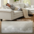 124.4" Extra-Wide Corduroy Sectional Sofa with Movable Ottoman and Pillow-Top Arms