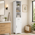 64.25" Tall Narrow Bathroom Storage Cabinet with 3 Open Shelves, Drawer and Adjustable Shelf