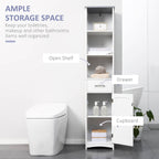 64.25" Tall Narrow Bathroom Storage Cabinet with 3 Open Shelves, Drawer and Adjustable Shelf