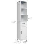 64.25" Tall Narrow Bathroom Storage Cabinet with 3 Open Shelves, Drawer and Adjustable Shelf