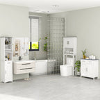 64.25" Tall Narrow Bathroom Storage Cabinet with 3 Open Shelves, Drawer and Adjustable Shelf
