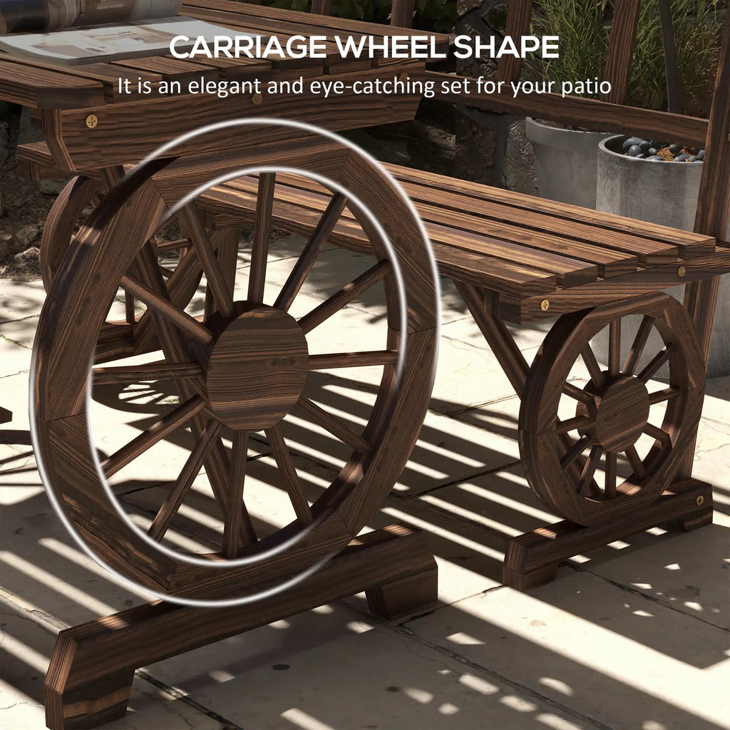 3-Piece Wagon Wheel Patio Dining Set with Table and 2 Benches, Seats 4