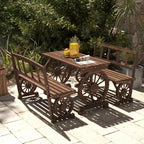 3-Piece Wagon Wheel Patio Dining Set with Table and 2 Benches, Seats 4