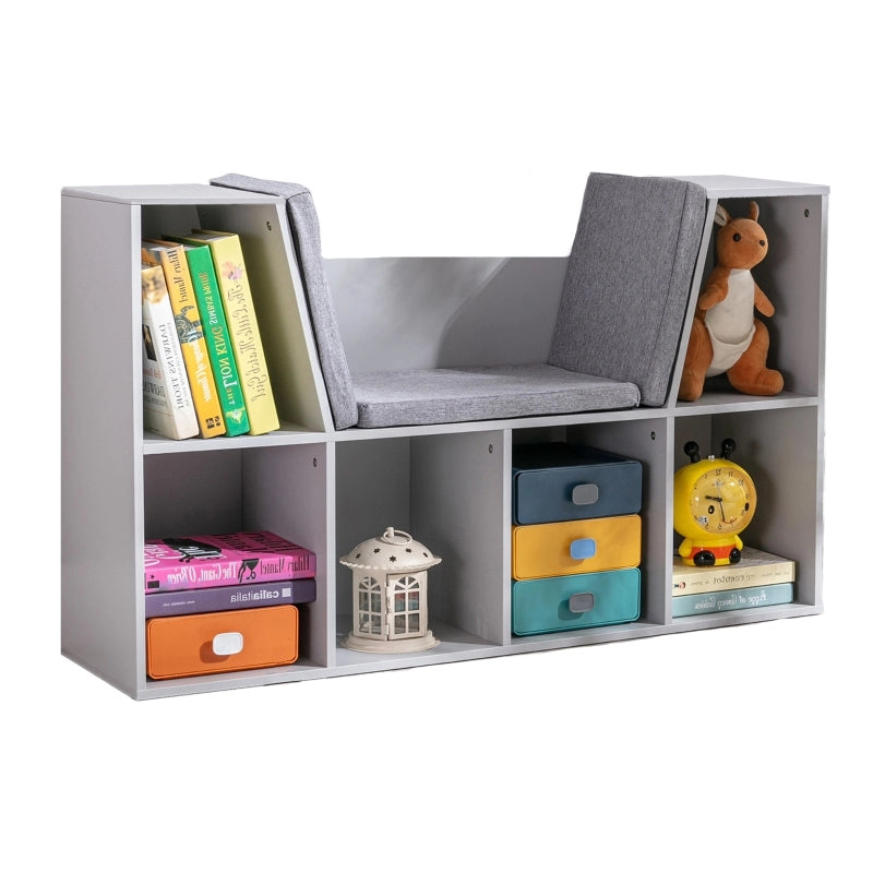 40.5" Kids 6-Cubby Bookcase with Cushioned Reading Nook and Storage Bench