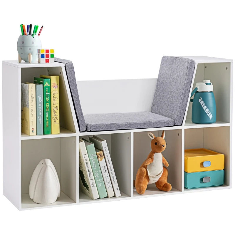 40.5" Kids 6-Cubby Bookcase with Cushioned Reading Nook and Storage Bench