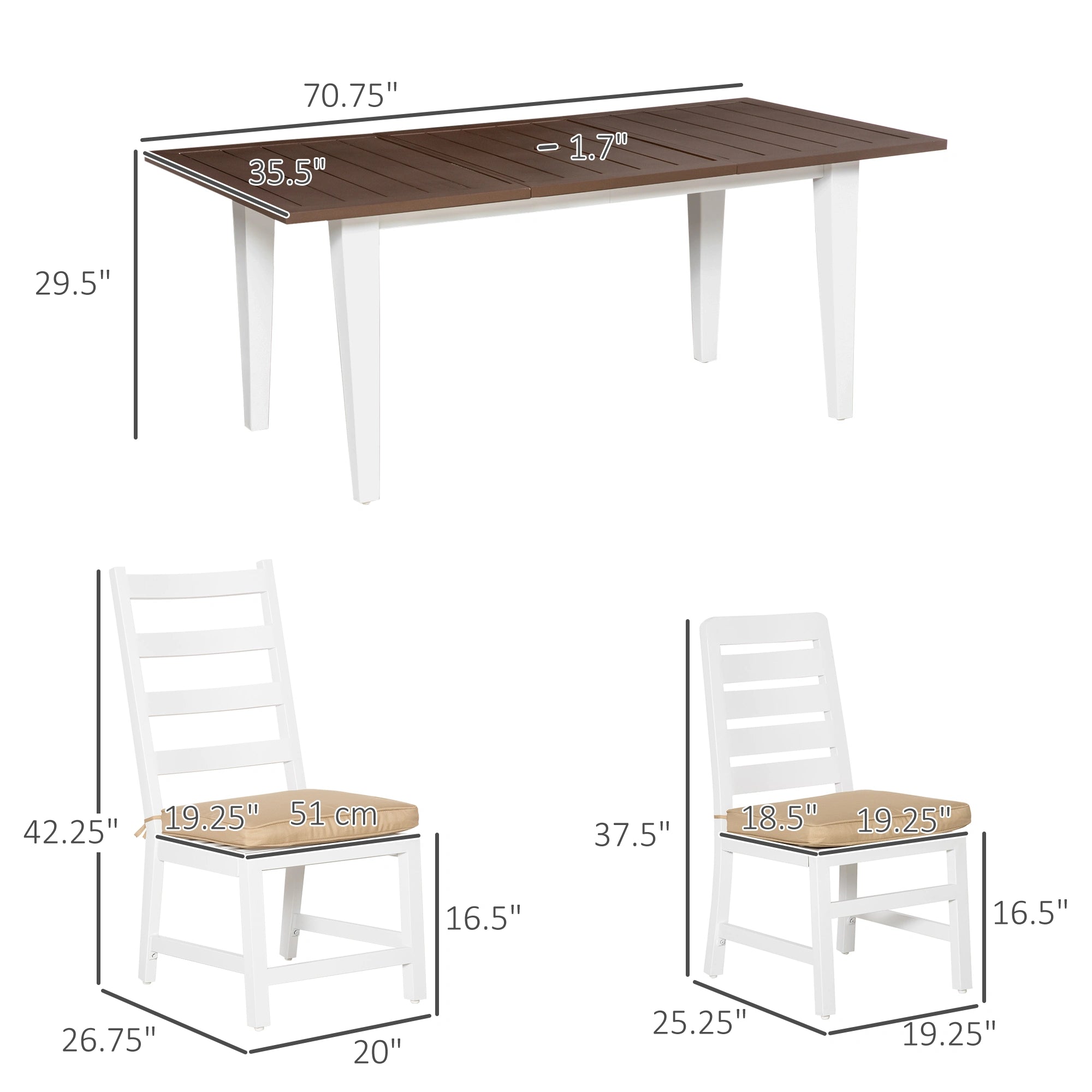 7-Piece Outdoor Patio Dining Set with Rectangular Table, 2 High-Back Chairs