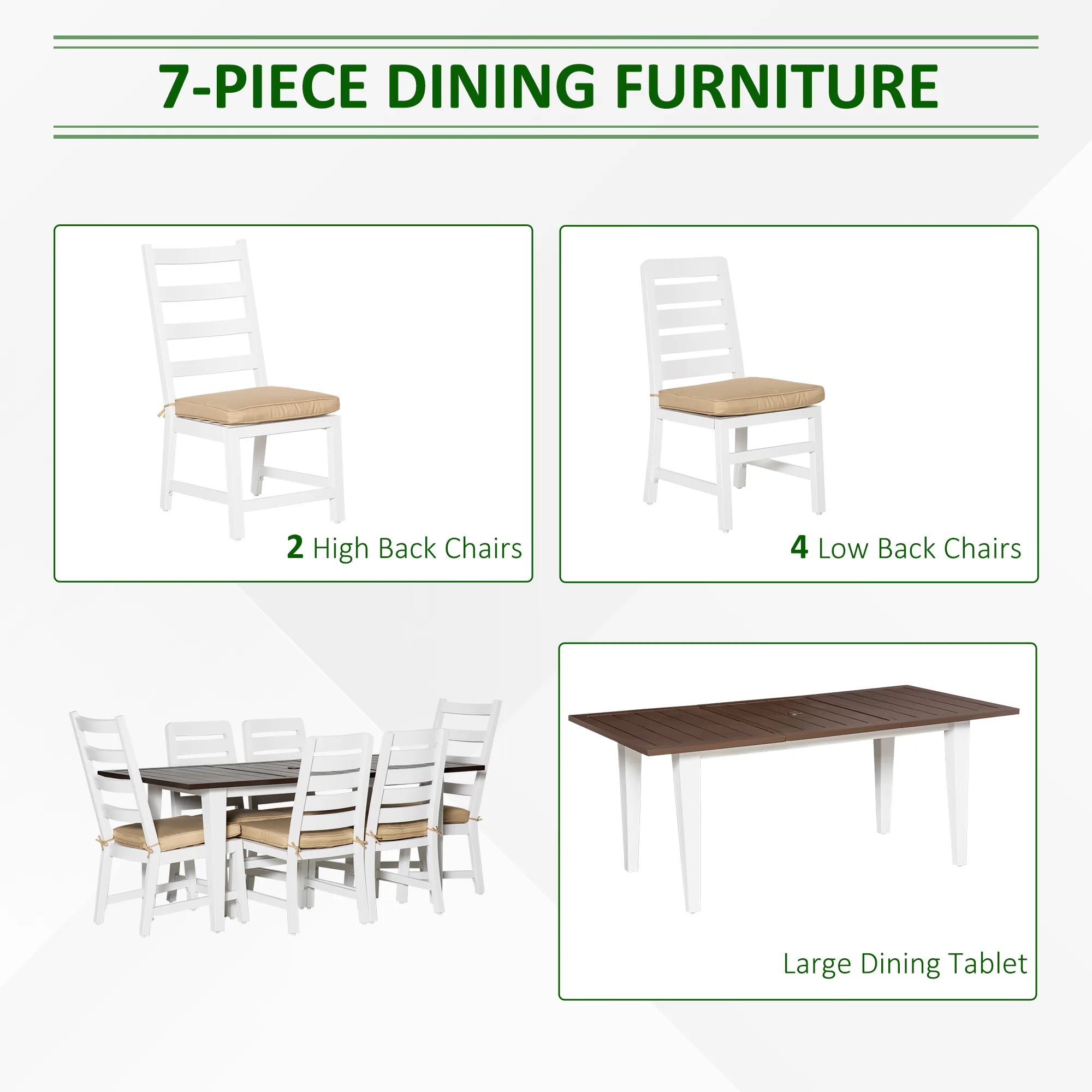 7-Piece Outdoor Patio Dining Set with Rectangular Table, 2 High-Back Chairs