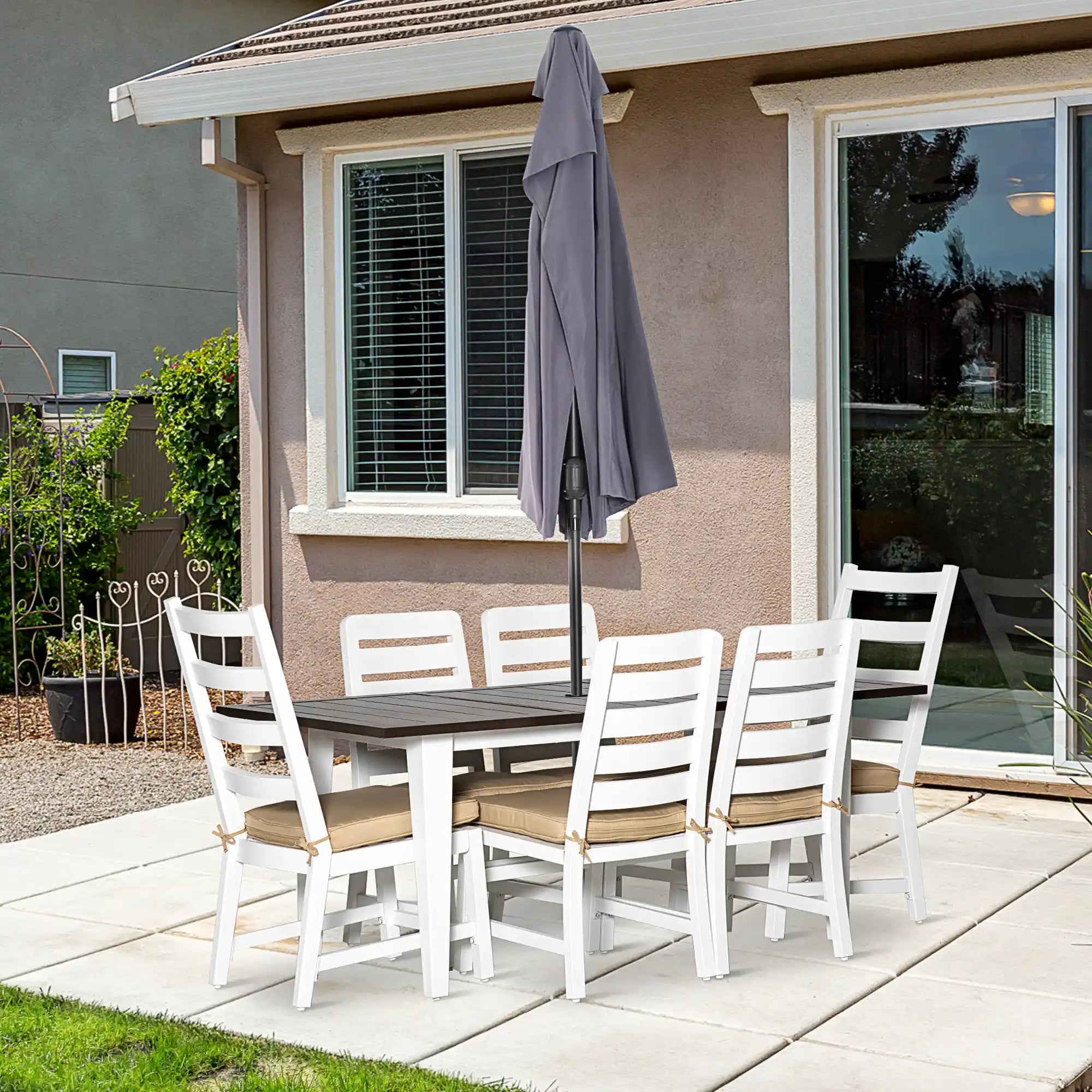7-Piece Outdoor Patio Dining Set with Rectangular Table, 2 High-Back Chairs