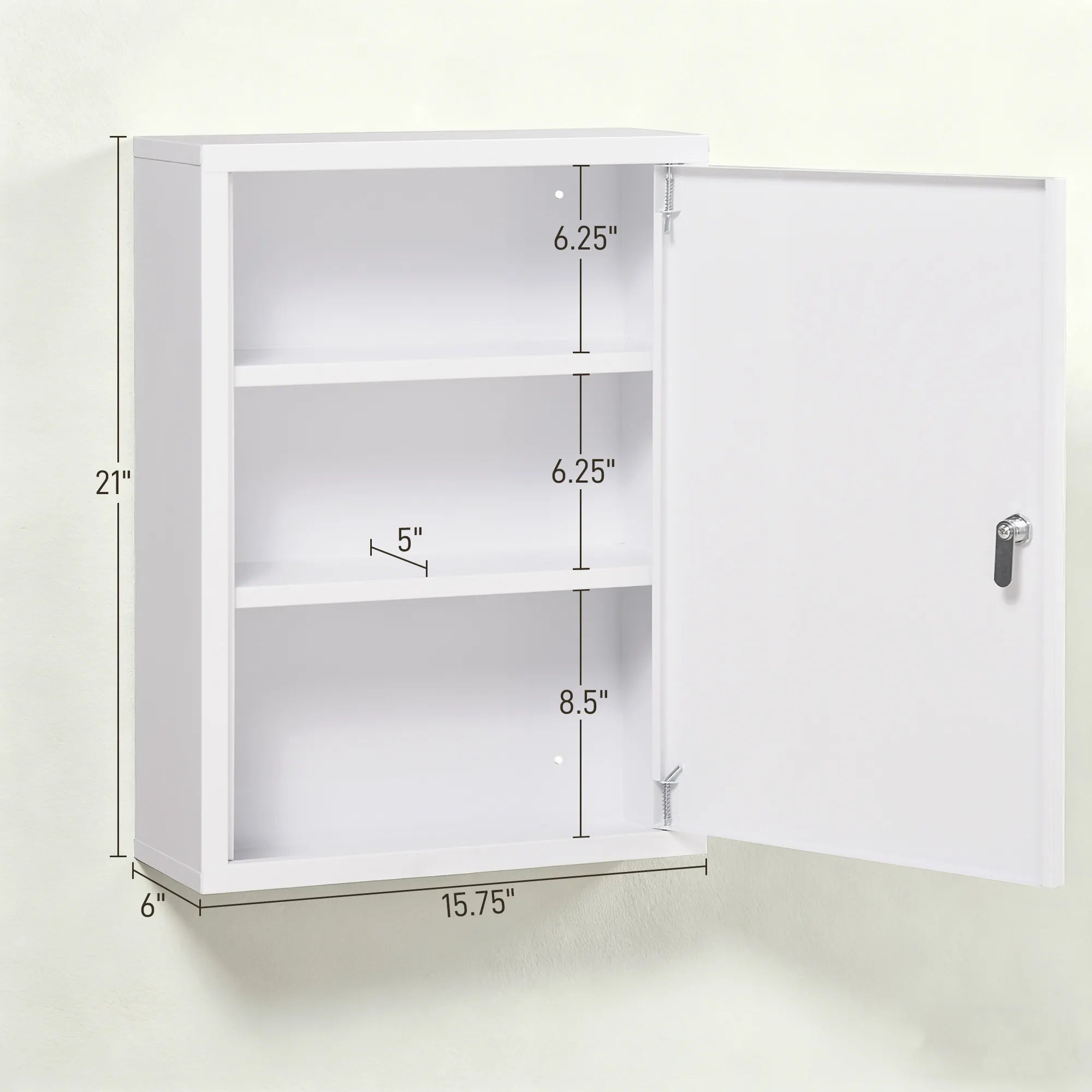 Lockable Steel Medicine Cabinet with 3-Tier Storage and 2 Keys