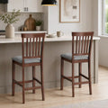 Set of 2 40.8" Counter-Height Rubberwood Bar Stools with Padded Seats and High Slat Backs