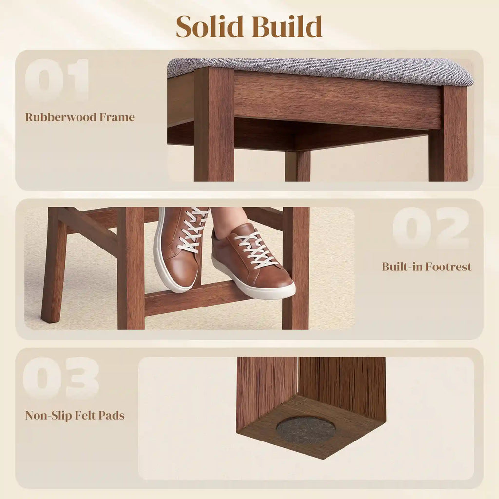 Set of 2 40.8" Counter-Height Rubberwood Bar Stools with Padded Seats and High Slat Backs