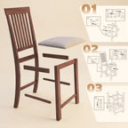 Set of 2 40.8" Counter-Height Rubberwood Bar Stools with Padded Seats and High Slat Backs