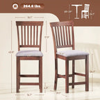 Set of 2 40.8" Counter-Height Rubberwood Bar Stools with Padded Seats and High Slat Backs
