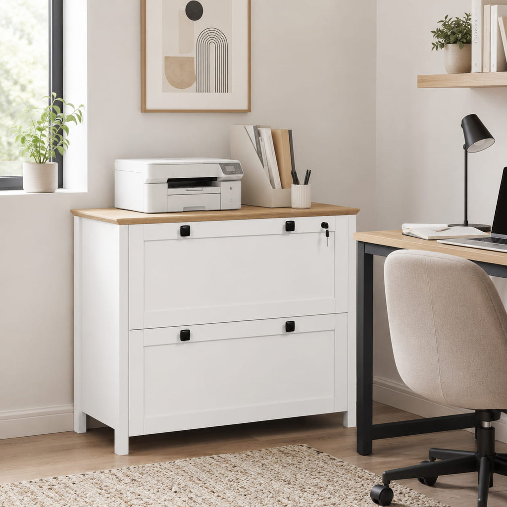 28.3" Lockable 2-Drawer Lateral File Cabinet with Adjustable Hanging Bars for Letter, A4 and Legal Files
