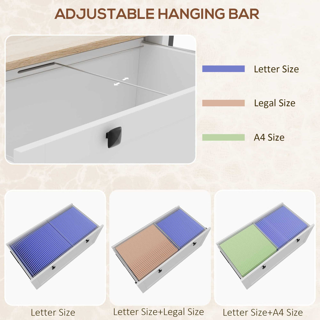 28.3" Lockable 2-Drawer Lateral File Cabinet with Adjustable Hanging Bars for Letter, A4 and Legal Files