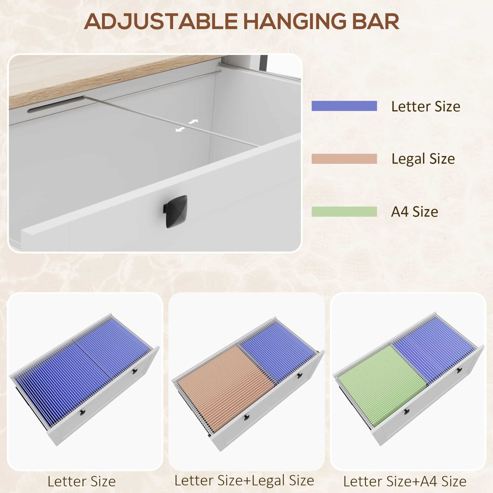 28.3" Lockable 2-Drawer Lateral File Cabinet with Adjustable Hanging Bars for Letter, A4 and Legal Files