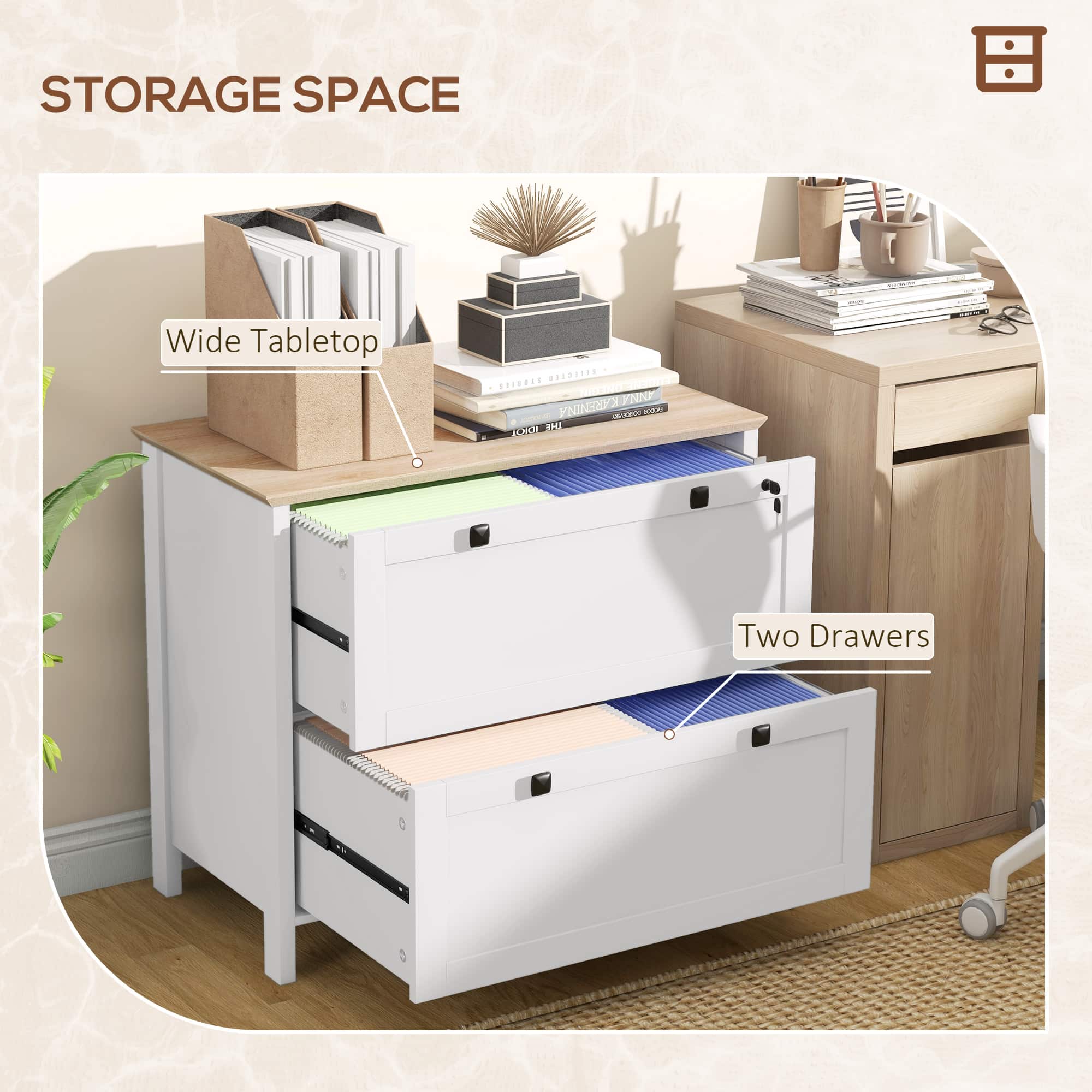 28.3" Lockable 2-Drawer Lateral File Cabinet with Adjustable Hanging Bars for Letter, A4 and Legal Files
