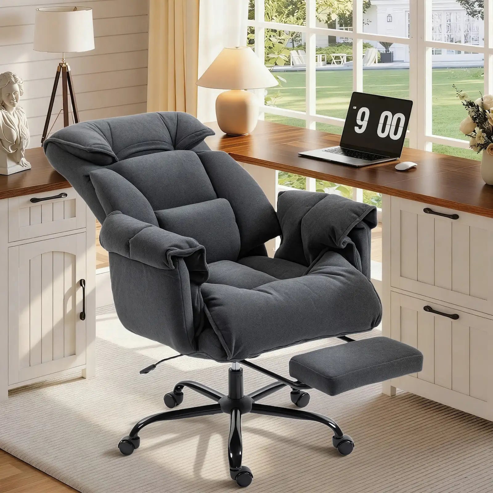 30.3" High-Back Reclining Office Chair with Foldable Backrest and Retractable Footrest