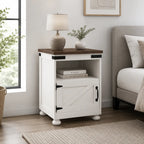 Farmhouse Side Table with Open Shelf and Cabinet Storage