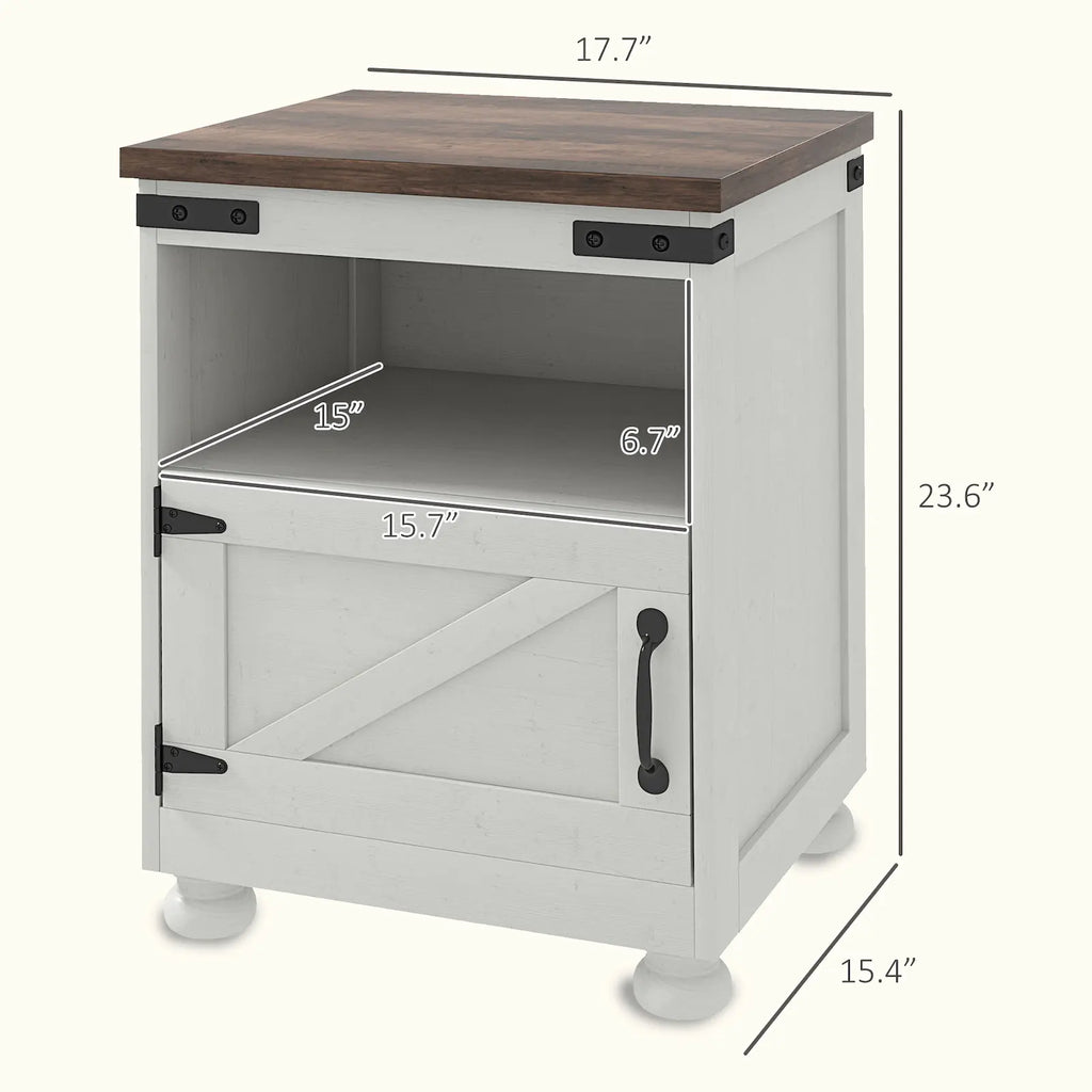 Farmhouse Side Table with Open Shelf and Cabinet Storage