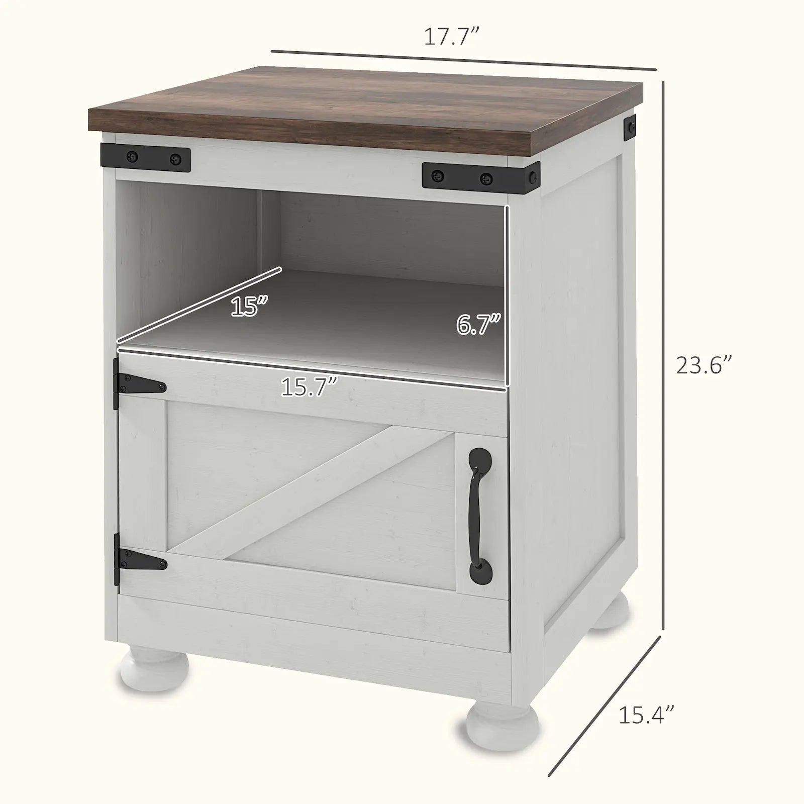 Farmhouse Side Table with Open Shelf and Cabinet Storage