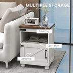 Farmhouse Side Table with Open Shelf and Cabinet Storage