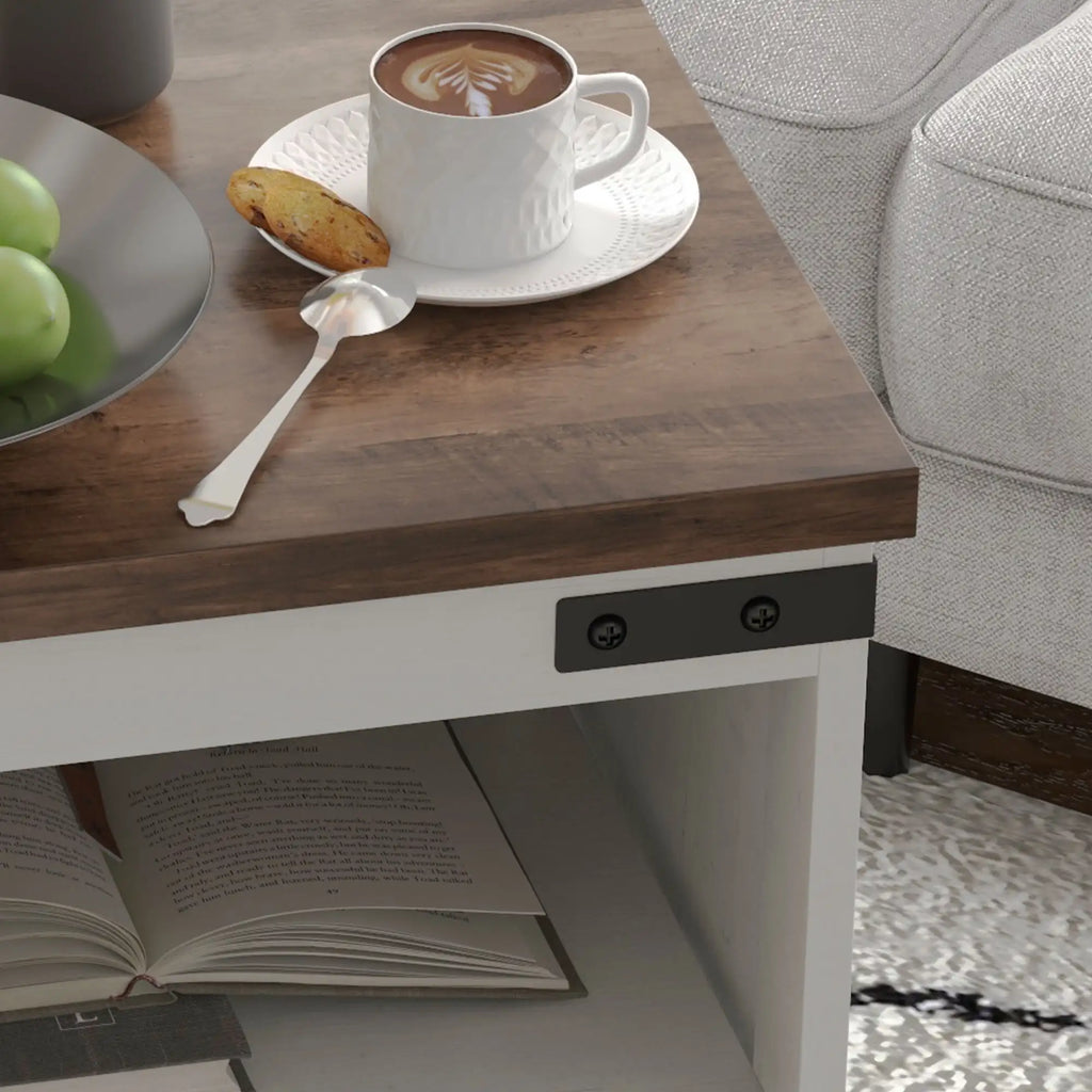 Farmhouse Side Table with Open Shelf and Cabinet Storage